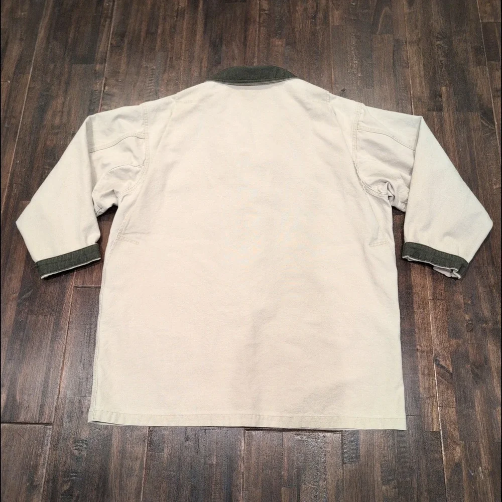 Vintage LL Bean Tan Canvas Field Jacket Men's 2XL‎ Corduroy Collar Snap Workwear